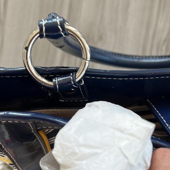 💛NWT💙 TALBOTS Quilted Tartan Plaid Tote Bag Navy Blue Yellow - Picture 8 of 14